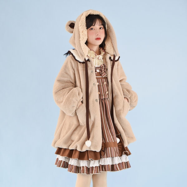 Manteau Lolita en velours d'agneau, Design Original Kawaii, ours ours kawaii