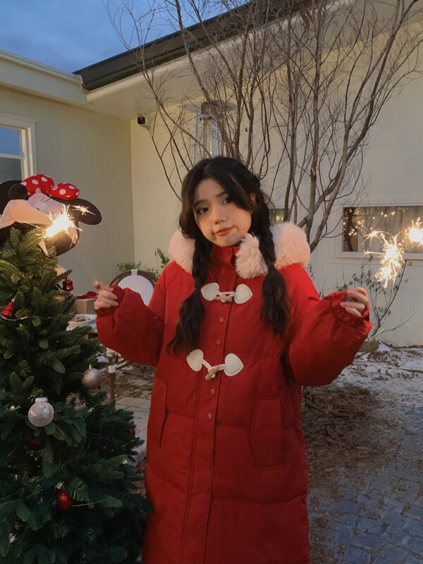 Abrigo de algodón navideño rojo estilo dulce navidad kawaii