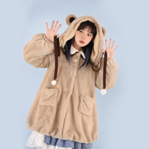 Kawaii design original urso cordeiro veludo lolita casaco urso kawaii