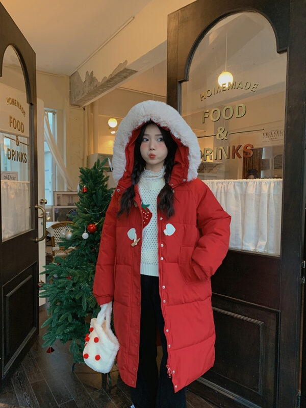 Roter Weihnachts-Baumwollmantel im süßen Stil Weihnachtskawaii