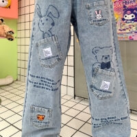 Pantalon en jean lapin de dessin animé, Design de Niche, Style ins C'est kawaii