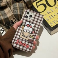 Śliczne etui na iPhone'a w kształcie królika w kratę w stylu retro iPhone 11 kawaii