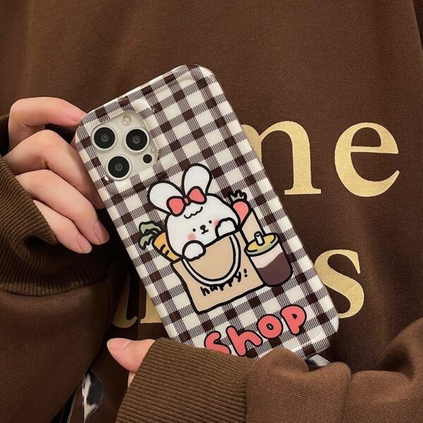 Capa para iPhone com coelho xadrez retrô fofo iPhone 11 kawaii