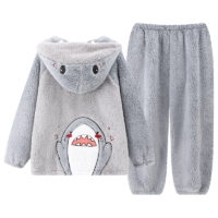 Милый плюшевый пижамный комплект с изображением акулы для пары Пара пижам каваи