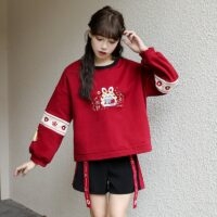 Chinese trendy konijn borduurwerk hoodie Chinese kawaii