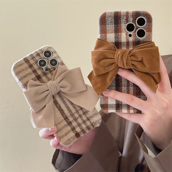 Custodia per iPhone con fiocco in velluto scozzese alla moda Fiocco kawaii