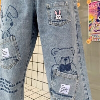 ins estilo nicho design cartoon coelho calças jeans Ins kawaii