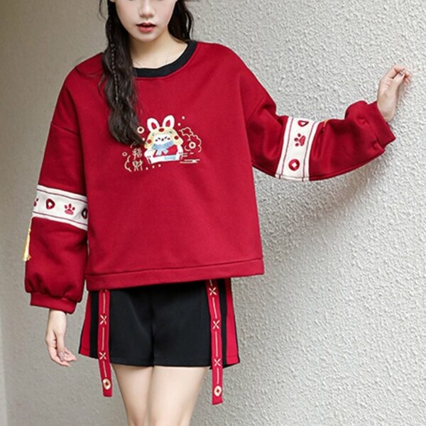Chinese trendy konijn borduurwerk hoodie Chinese kawaii
