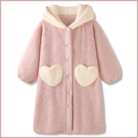 Lindo pijama de lana de coral engrosado con conejo rosa kawaii japonés