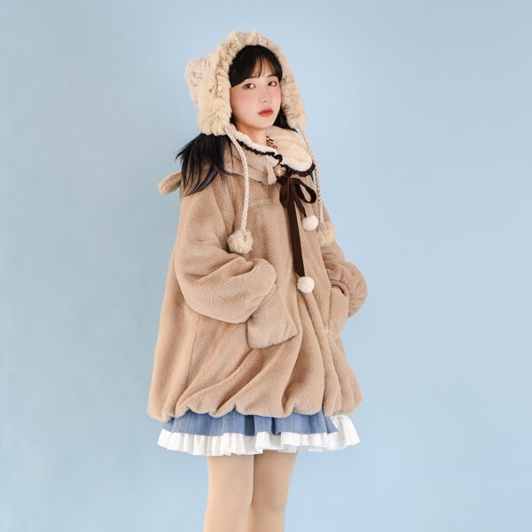 Abrigo lolita de terciopelo de cordero y oso de diseño original kawaii oso kawaii