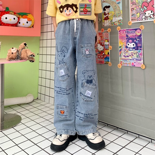 Pantalon en jean lapin de dessin animé, Design de Niche, Style ins C'est kawaii