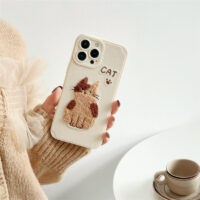 かわいいかわいい猫の刺繍iPhoneケース秋かわいい