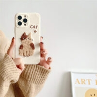 Kawaii śliczne haftowane etui na iPhone'a z kotem jesienne kawaii