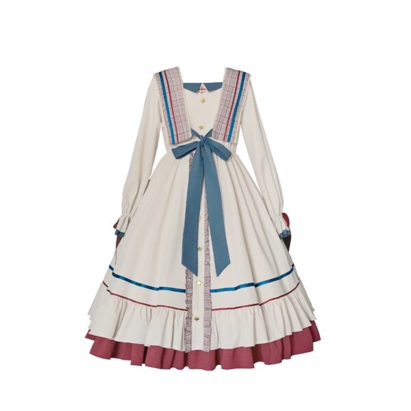 Vestido largo lolita con tirantes y cordón de diseño original otoño kawaii