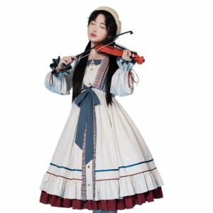 Robe longue Lolita à bretelles avec cordon de serrage, Design Original, kawaii, automne