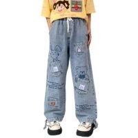 ins stylowe spodnie jeansowe z króliczkiem w stylu niszowym Kawaii