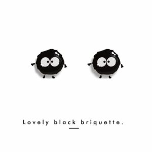 Śliczne czarne kolczyki brykietowe czarne brykiety kawaii
