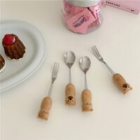 مجموعة أدوات المائدة شوكة ملعقة الدب كاواي الدب كاواي