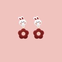 귀여운 토끼 꽃 귀걸이 꽃 귀걸이 카와이