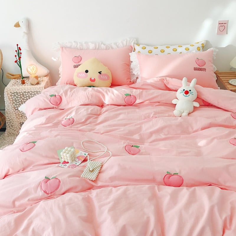 Kawaii Peach Strawberry Bedding Set - Kawaii Fashion Shop | Cute Asian ...
