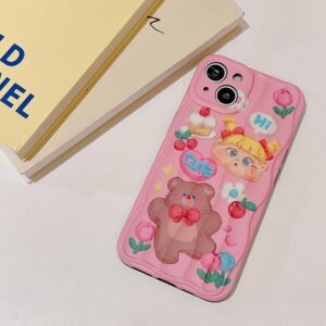 Capa para iPhone Urso com pintura a óleo rosa Kawaii urso kawaii