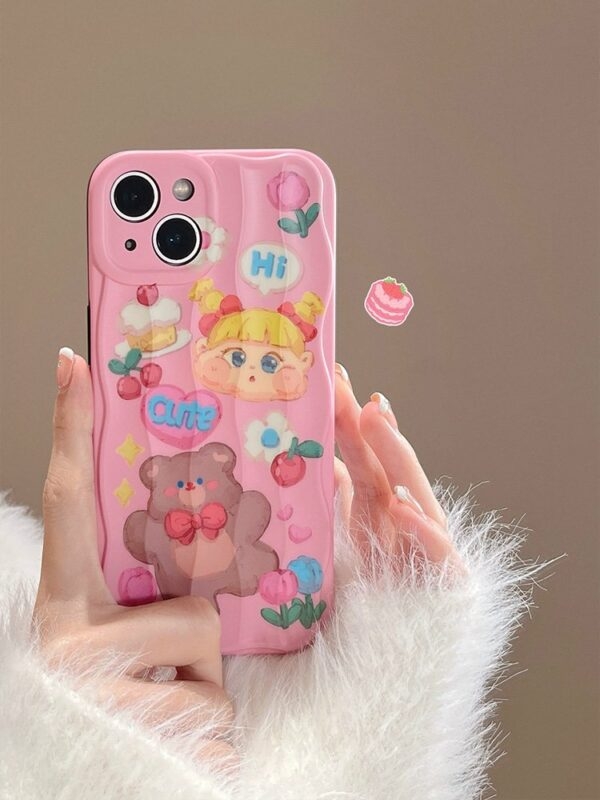 Чехол для iPhone с розовым масляным рисунком «Медведь» в стиле каваи медведь каваи