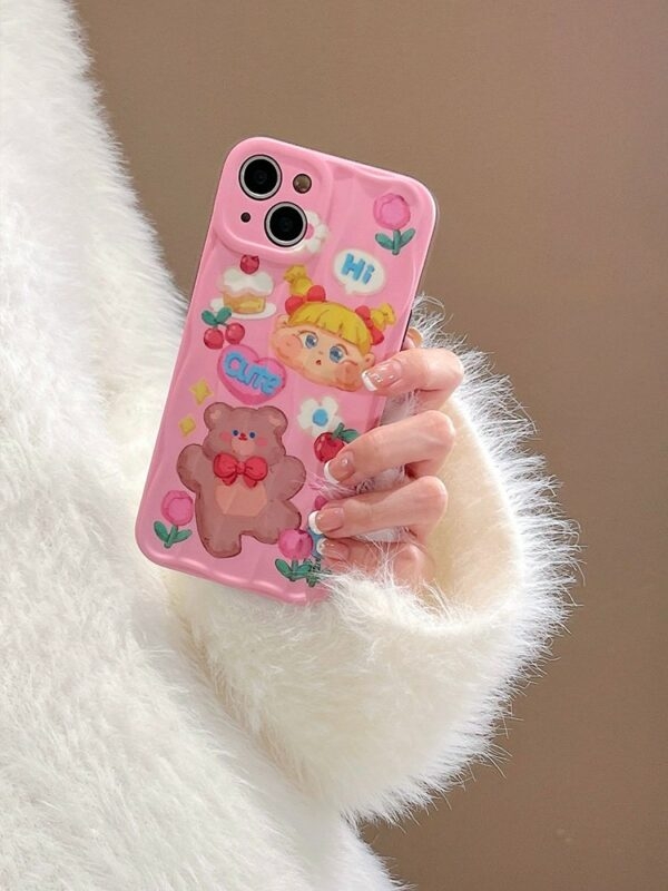 かわいいピンクの油絵クマ iPhone ケースクマかわいい