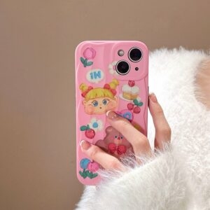 かわいいピンクの油絵クマ iPhone ケースクマ kawaii
