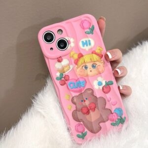 Capa para iPhone Urso com pintura a óleo rosa Kawaii urso kawaii