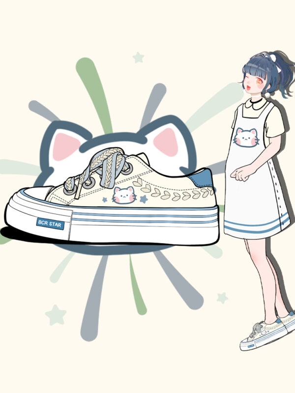 Chaussures basses en toile assorties avec chaton Kawaii Kawaii tout-match