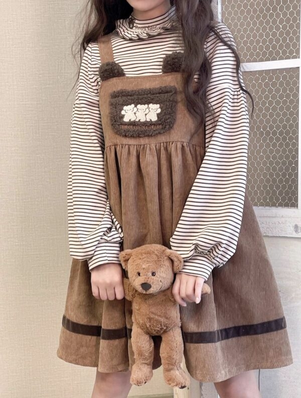 Kawaii Vintage Bear Vestido de Veludo 2
