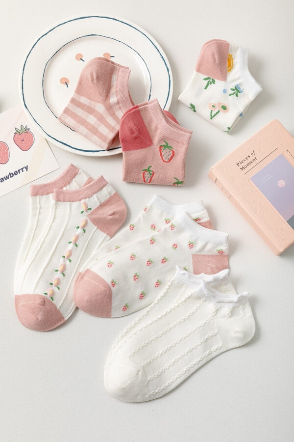 Roze witte korte sokken Ins stijl kawaii