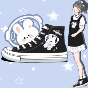 Kawaii Space Bunny Canvas Hi Tops Canvas Shoe أحذية قماش كاواي