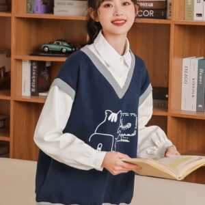 Camisa de colete de lã de gato Kawaii outono kawaii