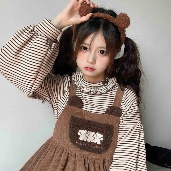 Kawaii Vintage Bear Vestido de Veludo 4