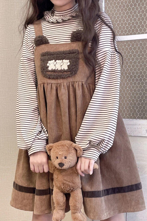 Kawaii Vintage Urso Veludo Vestido 6