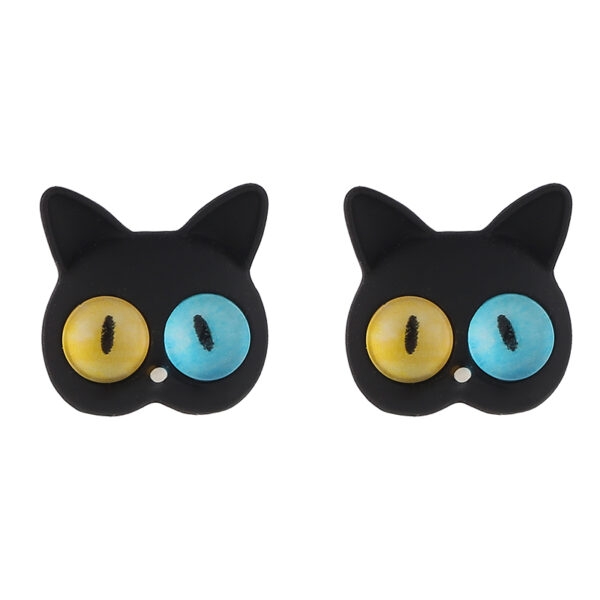 Japońskie urocze kolczyki z czarnym kotem Kot, kawaii