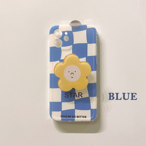 Blaue Schachbrett-Blumen-iPhone-Hülle Schachbrett-Kawaii