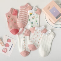 Chaussettes courtes blanches roses Style kawaii