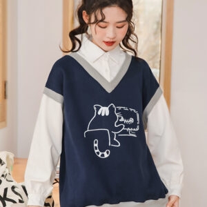 Camisa de colete de lã de gato Kawaii outono kawaii