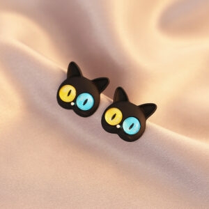 Japońskie urocze kolczyki z czarnym kotem Kot kawaii