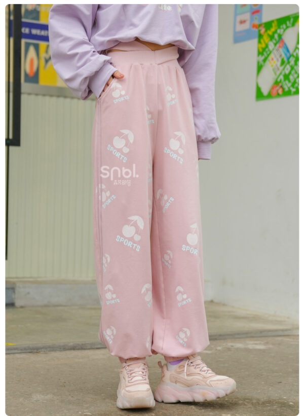 Calça casual rosa de cintura alta com design original calça casual kawaii