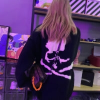 Black Skull Print Hollow Out Knit Sweater Knit Sweater kawaii