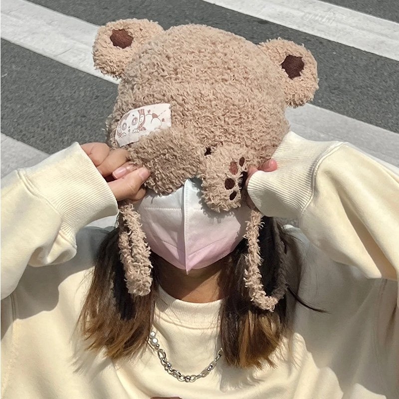 Bonnet en peluche tricoté avec des oreilles d'ours mignon - Boutique de  mode Kawaii