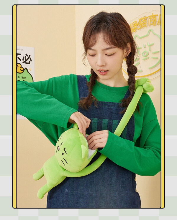 Cute Little Green Cat Doll Messenger Bag Creative kawaii