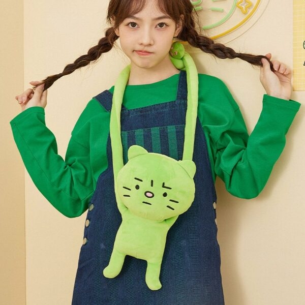 Lindo pequeño gato verde muñeca bolsa de mensajero kawaii creativo