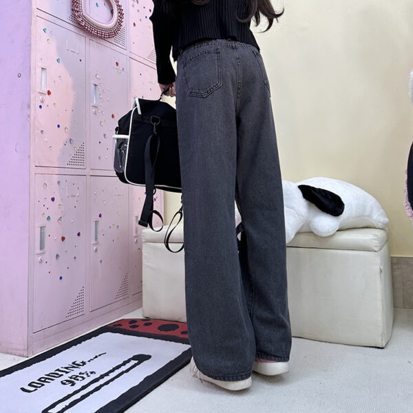 Mode flicka smala raka jeans med hög midja höst kawaii