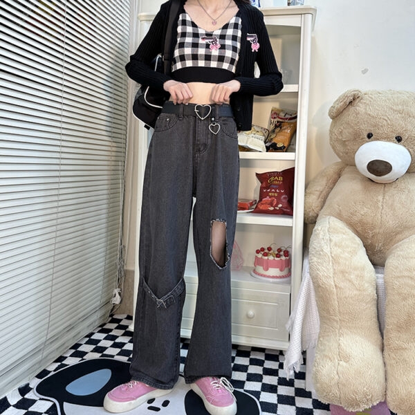 Mode meisje slanke rechte jeans met hoge taille herfst kawaii