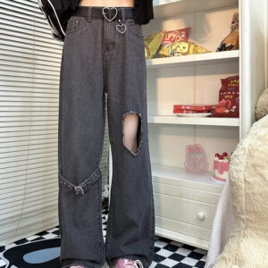 Modische, schlanke, gerade Jeans mit hoher Taille für Mädchen Herbst kawaii