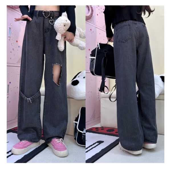 Mode meisje slanke rechte jeans met hoge taille herfst kawaii